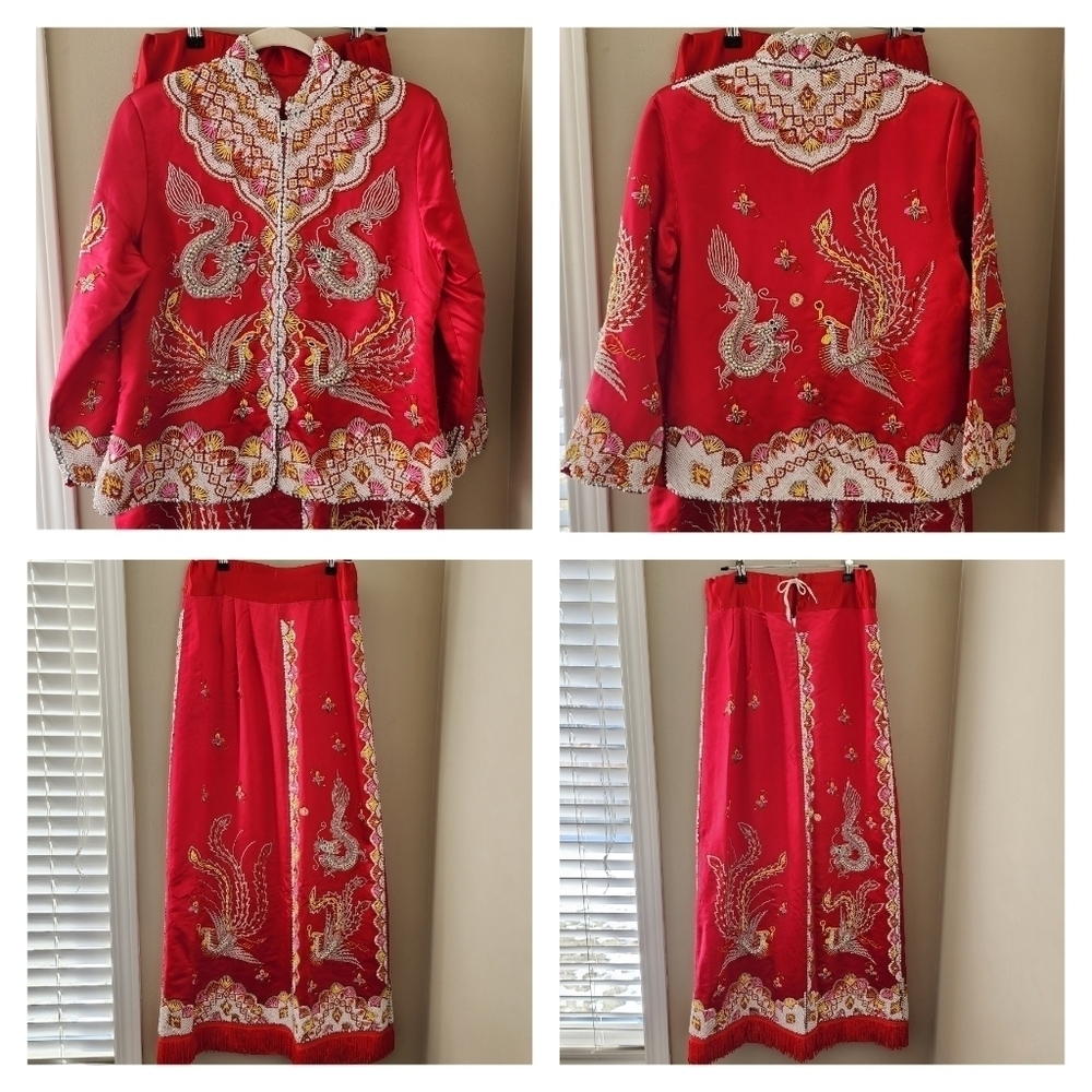Embellished Suit Set Jacket & Skirt Dragon & Phoenix